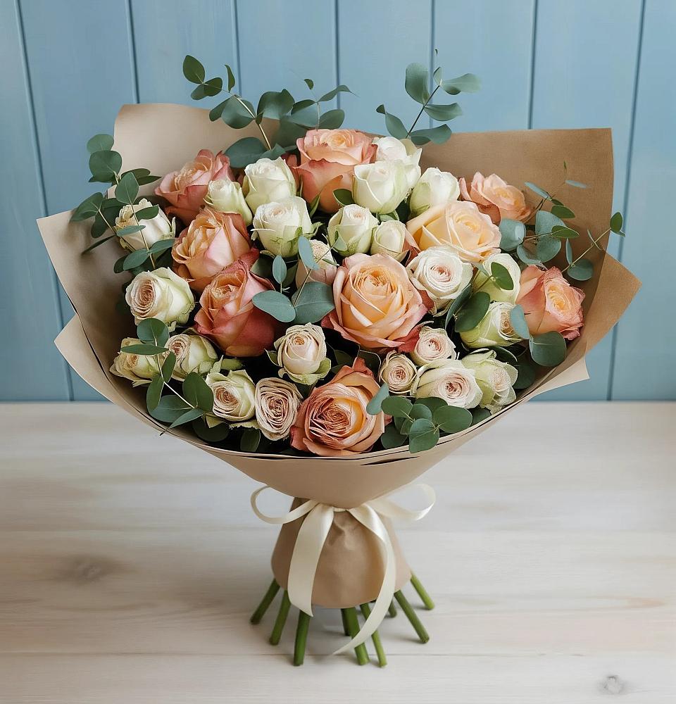 Букет цветов из: Альстромерии и Розы в Манжерок