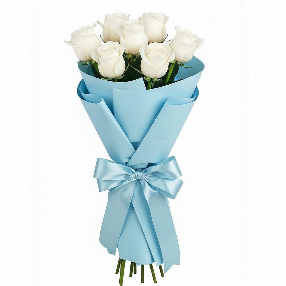 Букет 7 белых роз Проуд в Манжерок