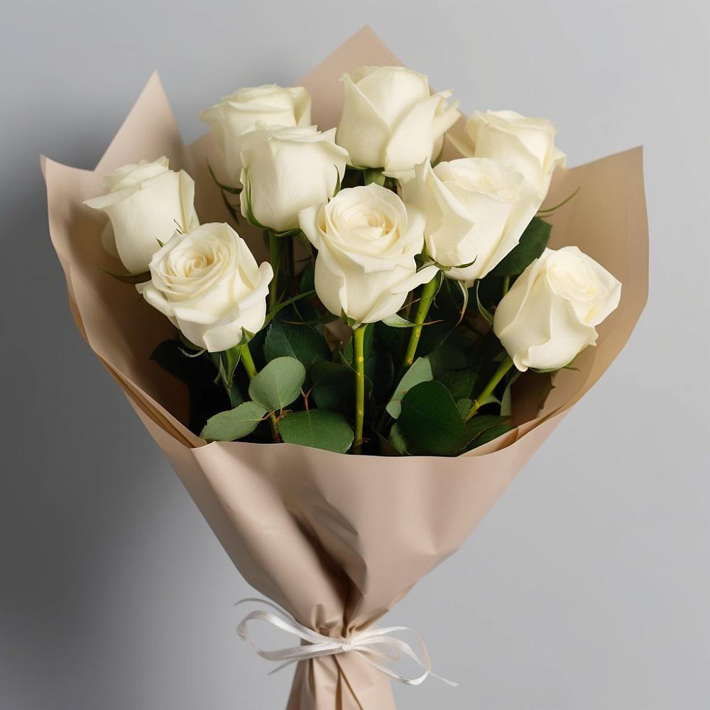 Букет 9 Белых роз Эдлесс Лав в Манжерок