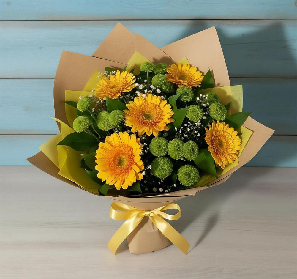 Букет цветов из: Герберы и Хризантемы в Манжерок
