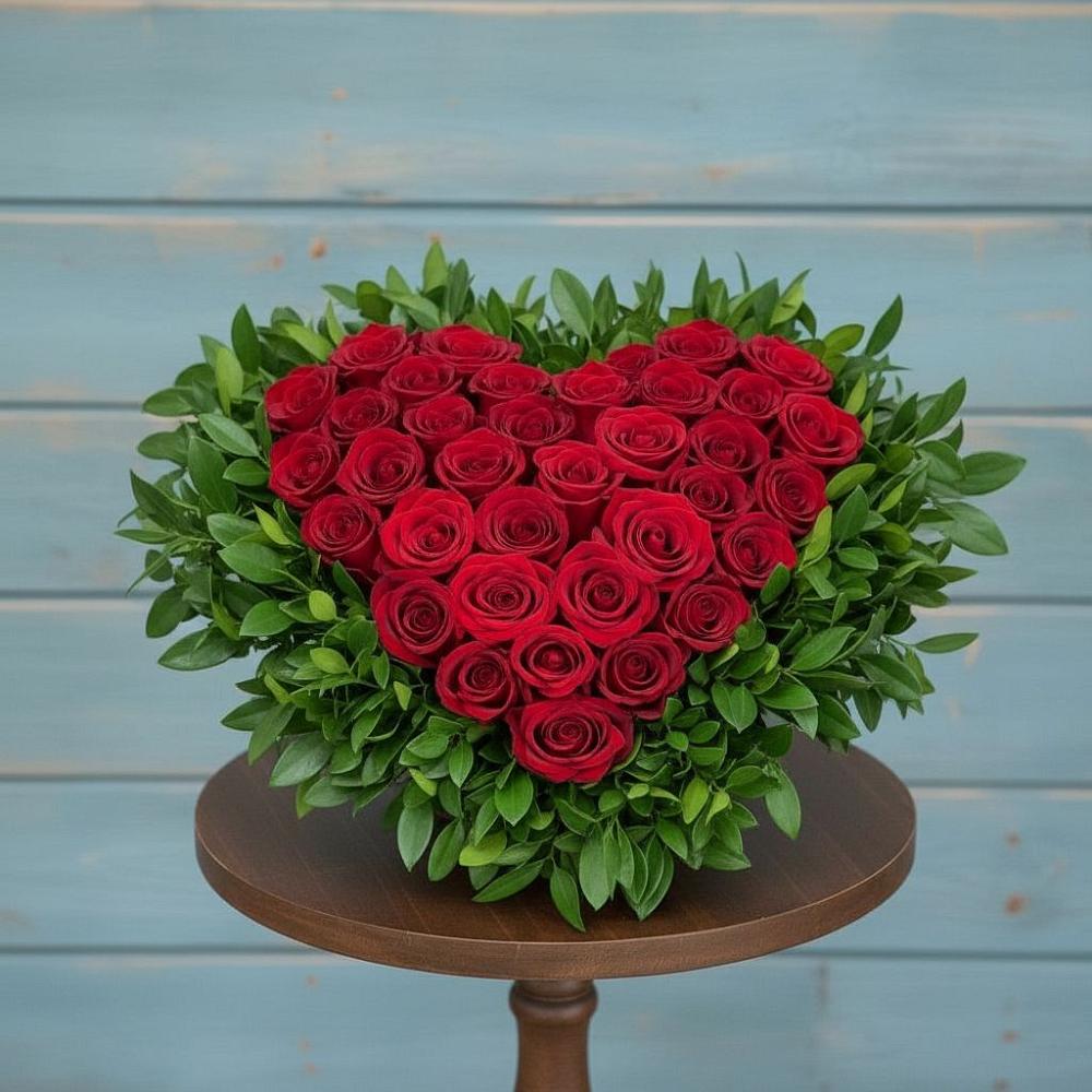 Цветочная композиция из Розы в виде сердца в Манжерок